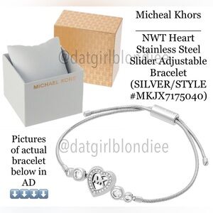 Micheal Kors: NWT Silver Stainless Steel Adjustable Bracelet (STYLE:MKJX7175040)